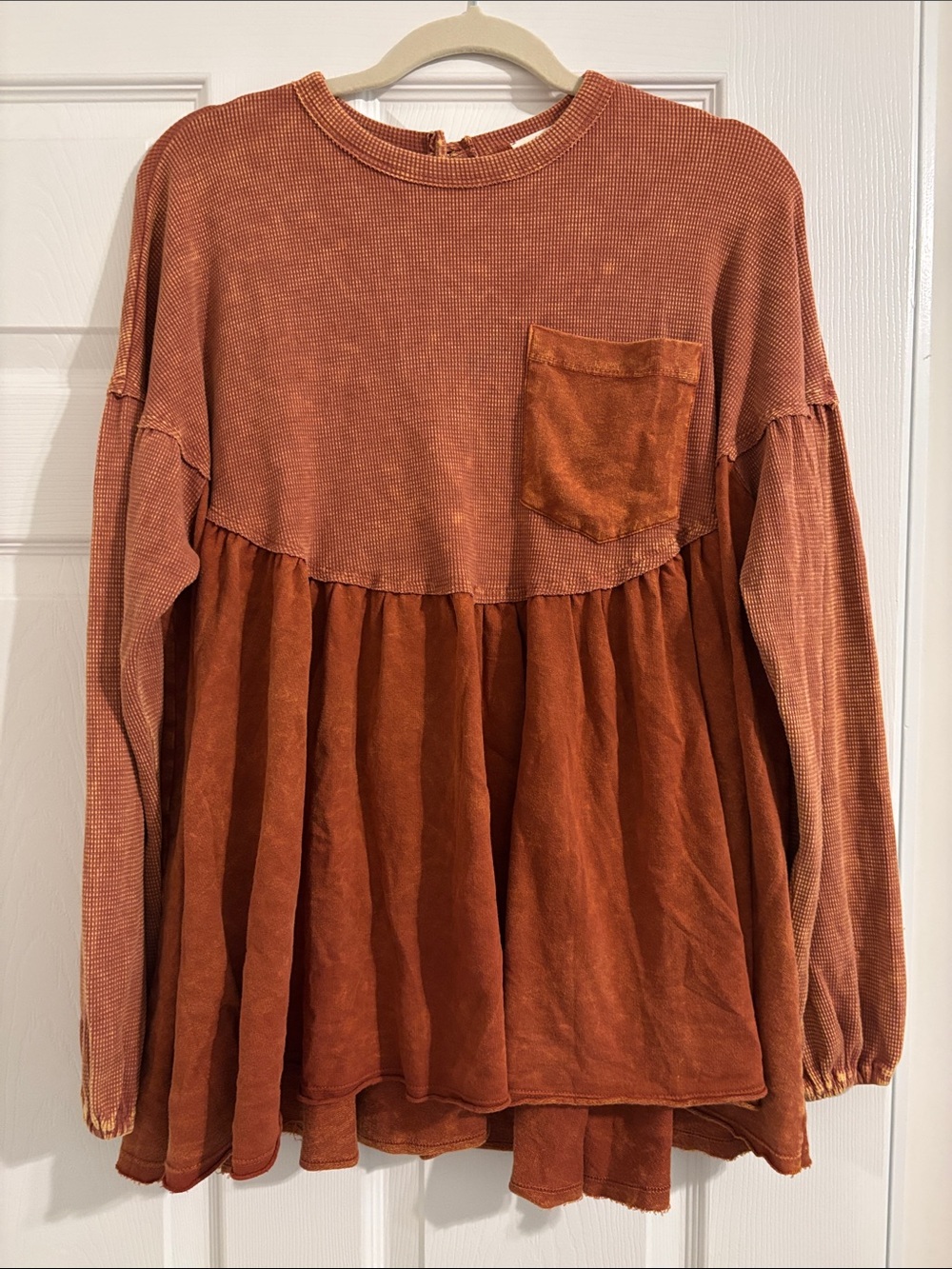 Rust Peasant Babydoll Top with Pocket